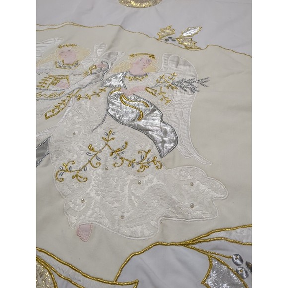 House of Hatten Appliquéd Satin Angels Christmas Tree‎ Skirt 58" Round Vintage - Picture 3 of 15